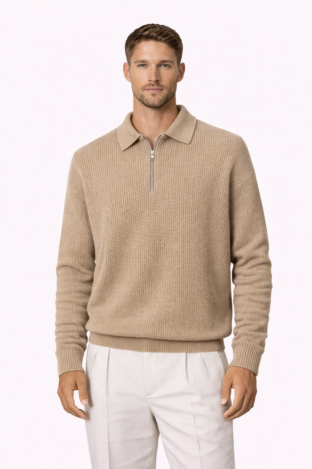 Clevain - Pull en maille à demi-zip rétro